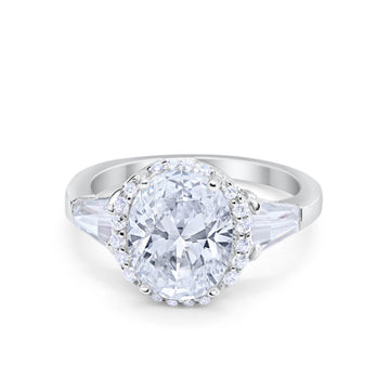 Oval Wedding Engagement Ring Baguette Round Simulated CZ 925 Sterling Silver
